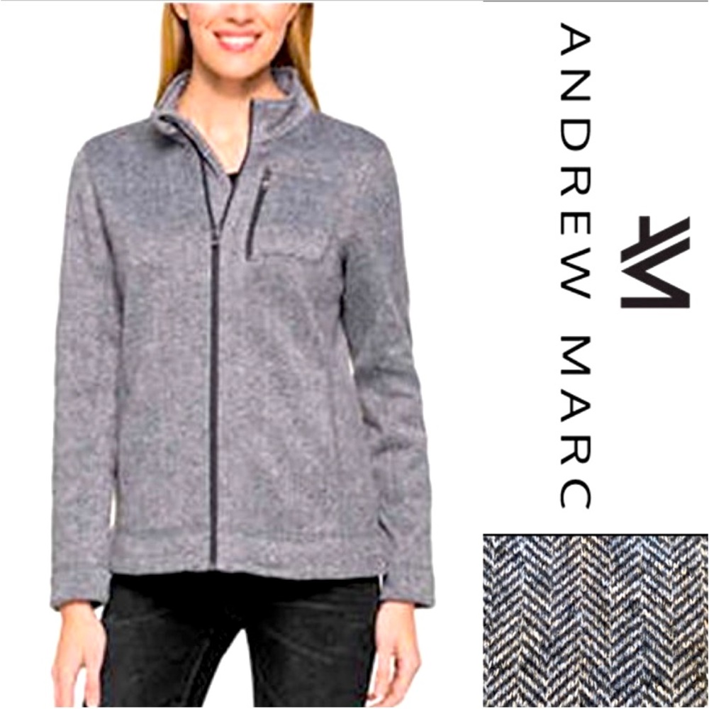 Marc New York Women's Performance Fleece Jacket Gray Herringbone Full Zip Large